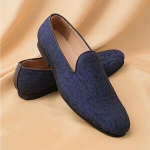 Royal Self Embroidered Blue Shode Loafer Style Juti Size 9